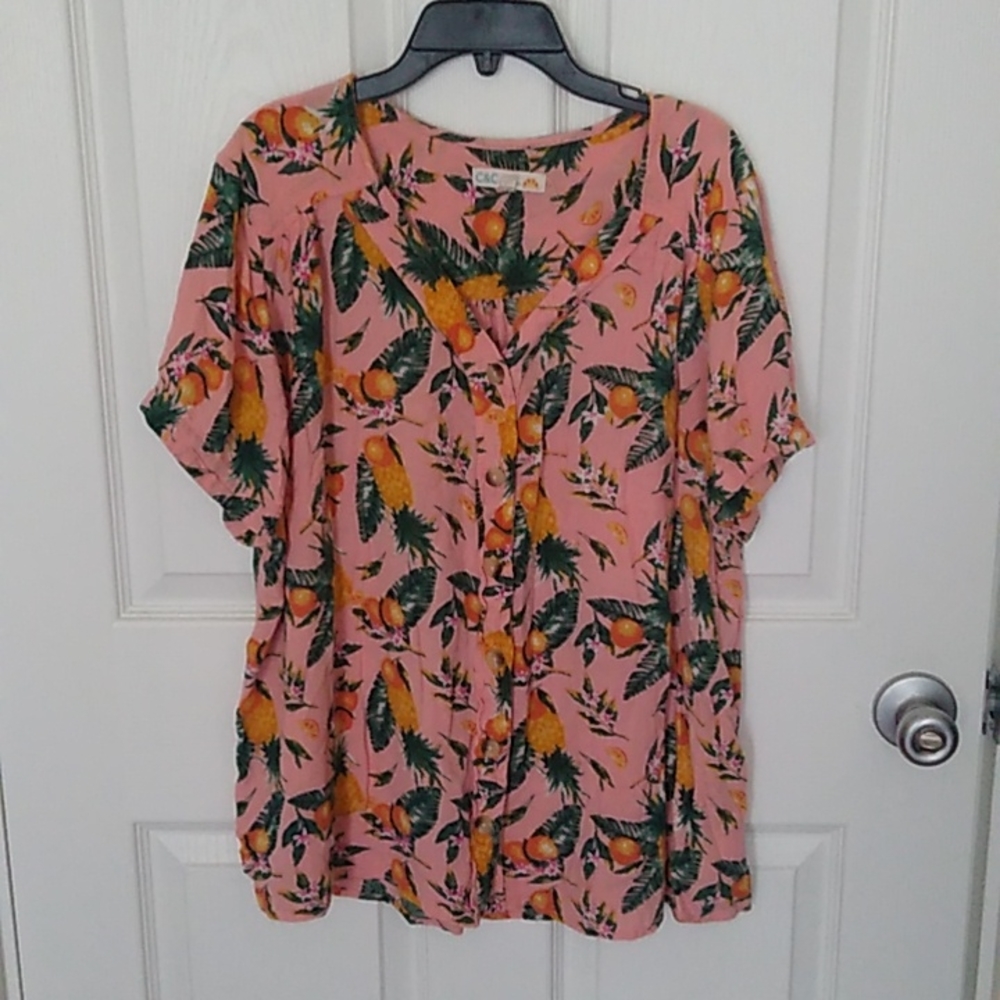 Pink Short-Sleeve Hawaiian Shirt C&C California XL